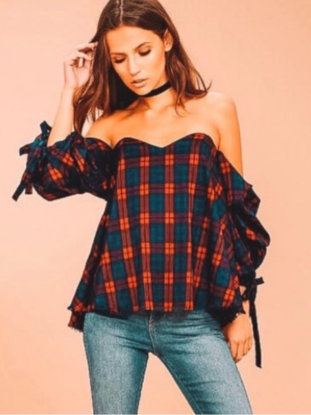 NWT  Plaid Women’s Top in Navy and Red